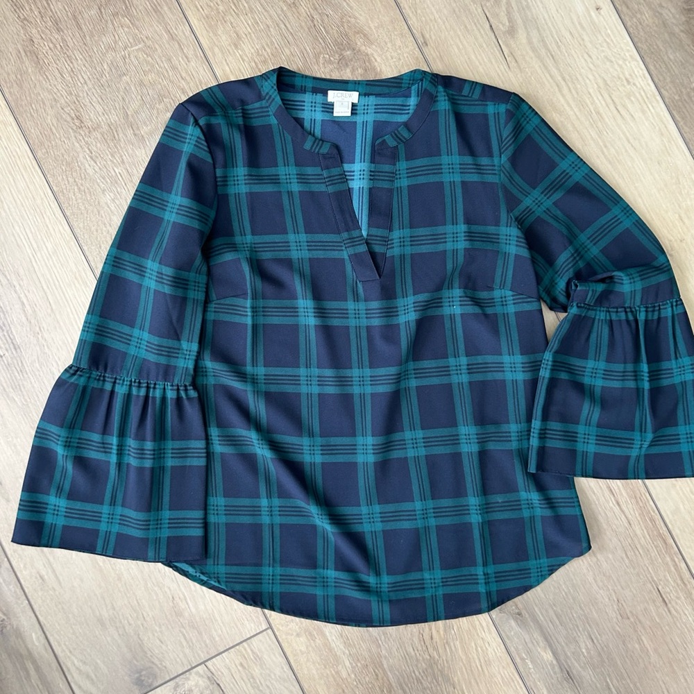 J Crew Black Watch Plaid Top size small